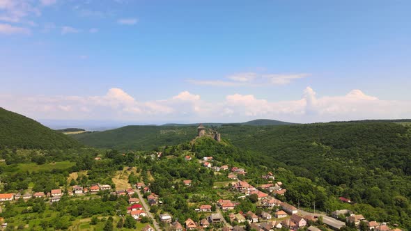 Aerial view of Somoska Castle in the village of Siatorska Bukovinka in Slovakia alt