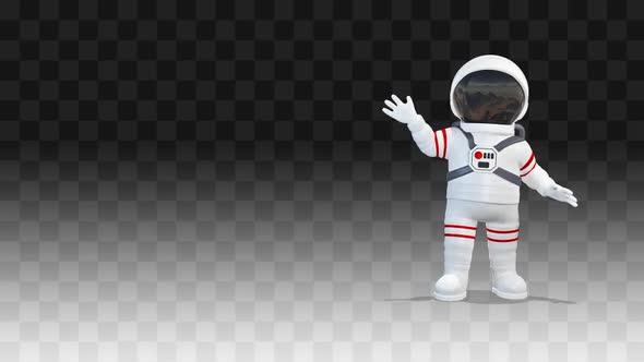 Cosmonaut Comes Out From The Right Side Of The Screen And Greeting alt