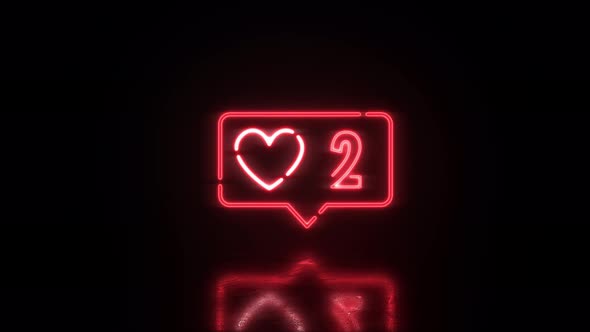 Red Neon Led Heart and likes number social media counter.