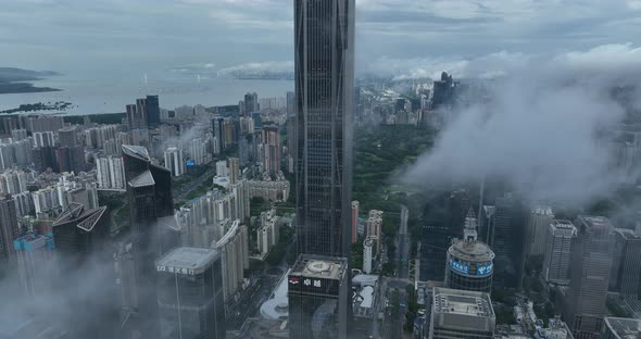 Aerial footage of landscape in shenzhen city, China alt