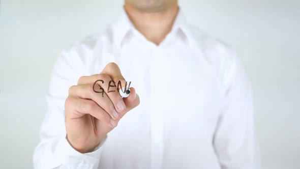 Generating Ideas Businessman Writing on Glass alt