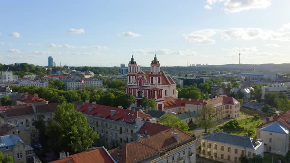 Cityscape Aerial With Ornate Church In Vilnius, Lithuania