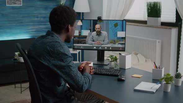 African American Man Chatting Using Online Web Internet Communication alt