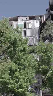 Vertical Video of a House Destroyed By the War in Ukraine alt