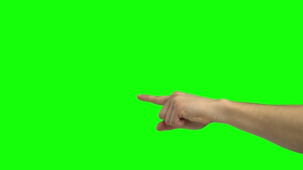 Hand of Guy Pointing at Something. Chroma Key. Close Up alt