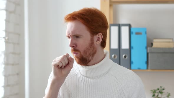 Sick Man with Red Hairs Coughing, Throat Infection alt