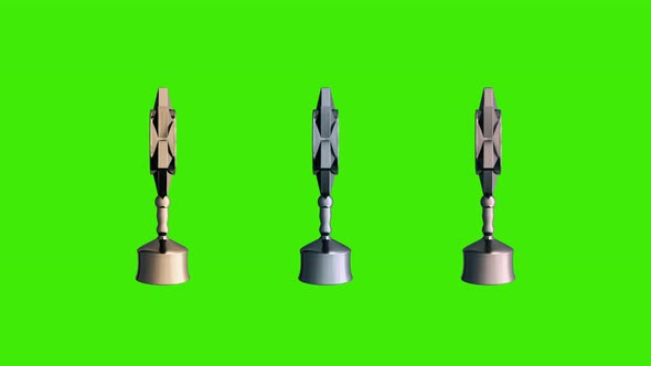 Spinning Gold Silver and Bronze Trophies Isolated on Green Screen alt