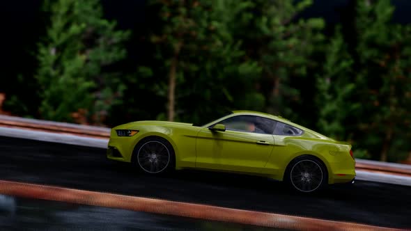 Yellow Luxury Sports Car On Forest Road