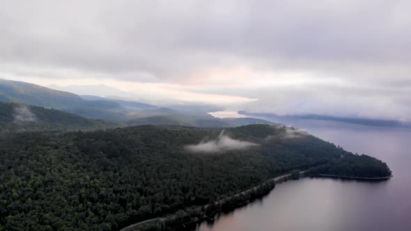 Birds eye view of the coastline forest of Maine USA alt