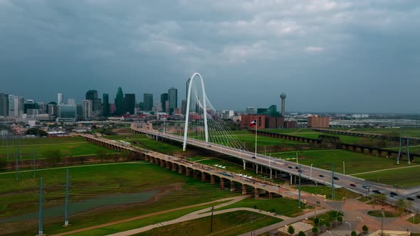 Margaret Hunt Hill Bridge and Dallas City Skyline Texas alt