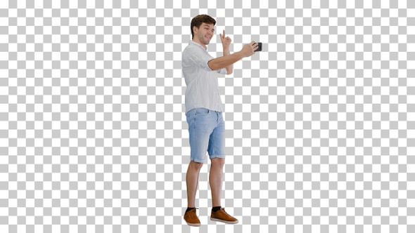 Young man in casual white shirt taking, Alpha Channel alt