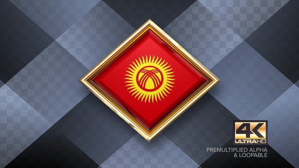 Kyrgyzstan Flag Rotating Badge 4K Looping with Transparent Background