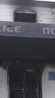 Vertical Video of a War Destroyed Police Station in Ukraine alt