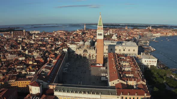 Aerial Panoramic Photo of Iconic and Unique Campanile in Saint Mark's Square alt
