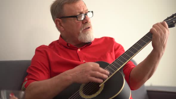 Close Up Portrait of an Elderly Couple Enjoying Playing the Guitar in Their Own Home alt