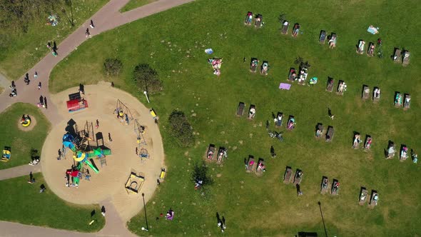 View From the Height of the Playground and Vacationing People in Drozdy in Minsk