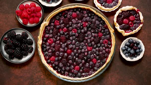 Homemade Fresh Round Cake Tart with Berries Raspberries Blackberries