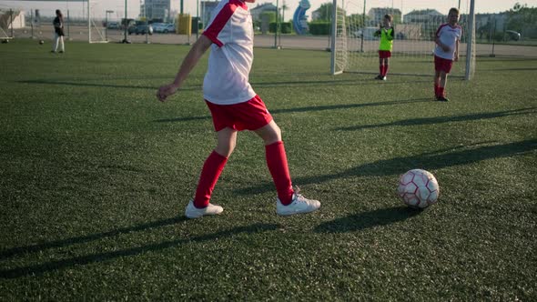 Group of Little Footballers Training on Field alt