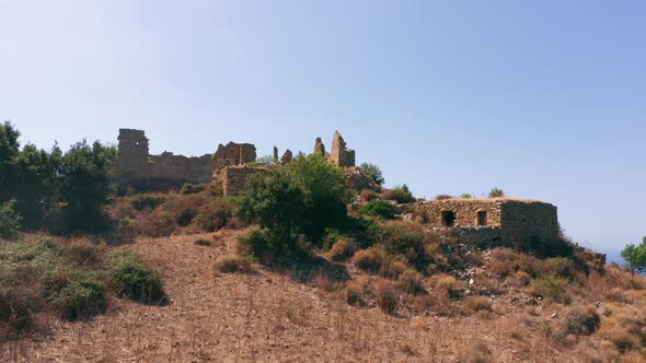 Aerial View of Desert Rocky Small City on the Top of Mountain Hill