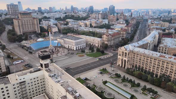 Independence Square in the Morning. Kyiv, Ukraine. Aerial View alt