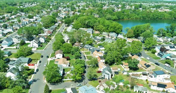 Aerial View Over the Small Town Landscape Residential Sleeping Area Roof Houses in Sayreville NJ alt