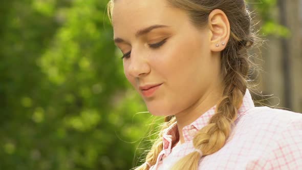 Teen Girl Listening to Music in Headphones, Enjoying Favorite Song, Closeup alt
