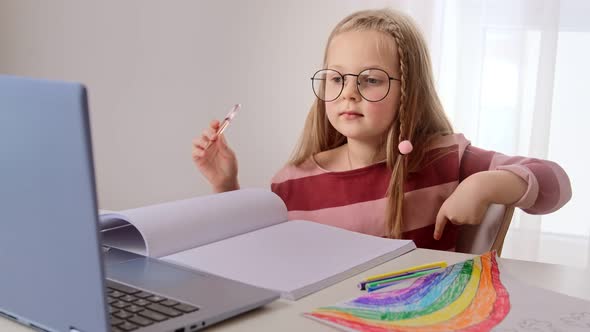 Distance remote education online learning lesson at home. alt