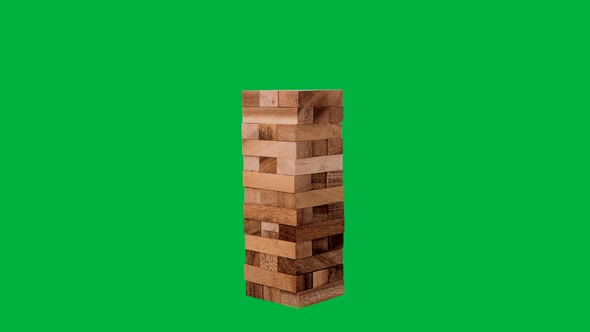 Stop motion animation Game with wooden blocks on chroma key green screen background
