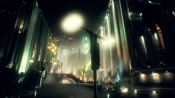 Skyscrapers of Futuristic City at Night
