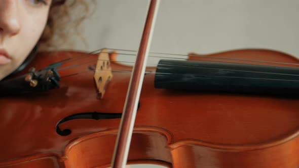 Close-up of the violinist: Musician playing violin classic music