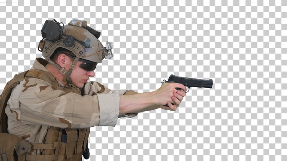 Soldier aiming and shooting with a pistol, Alpha Channel alt