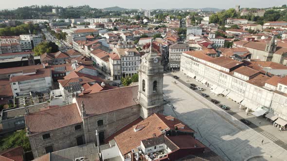 Stately St. Peter's Church on Toural Square in UNESCO city Guimaraes
