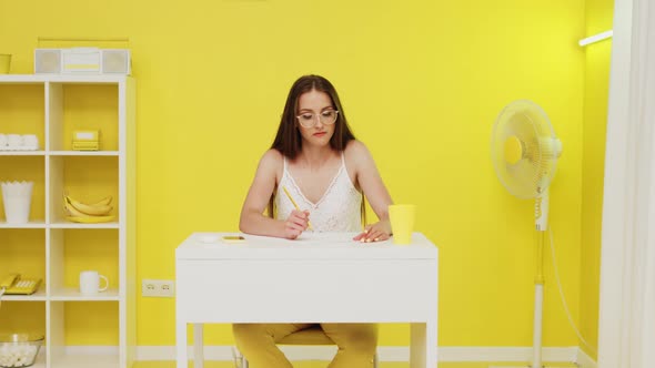 Woman Is Busy With Brainwriting At Workplace alt