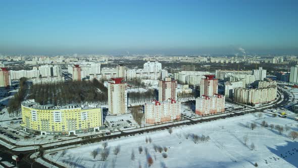 City Quarters. Multi Story Houses. Winter Cityscape. Aerial Photography. alt