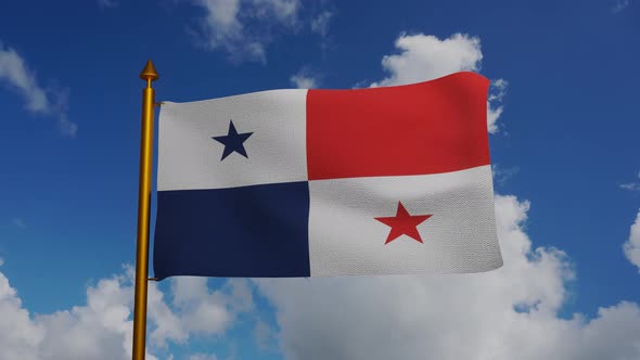 National flag of Panama waving with flagpole and blue sky timelapse alt