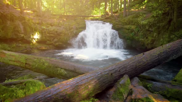 Aerial shot of the beautiful White Horse Falls in Oregon, USA. alt