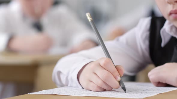 Unrecognizable Schoolgirl Filling Out Test Answer Sheet alt