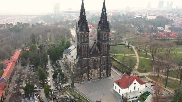 Saint Peter and Paul Cathedral, Vysehrad, Prague, Czech Republic. Aerial View of Landmark and Cemete alt