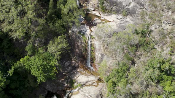 Cascata da Portela do Homem at Peneda-Gerês National Park in Portugal, orbital shot