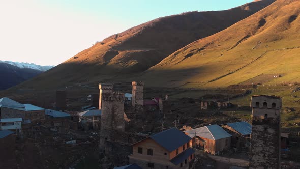 View of the Ushguli Village at the Foot of Mt alt