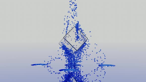 Transparent 3D cube with silver edges hanging in the air and rotating alt