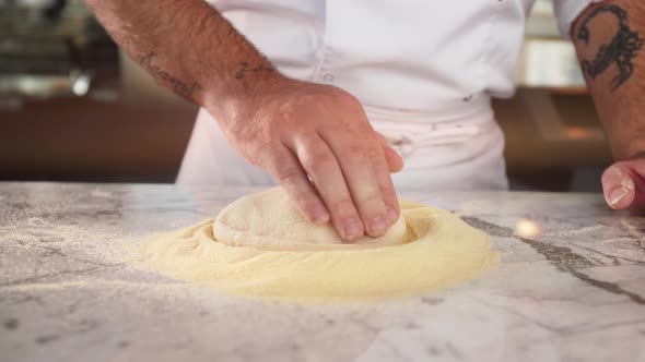 Italian Chef Making Dough for Pizza Traditional Food Man Working in Restaurant Kitchen High Cuisine alt