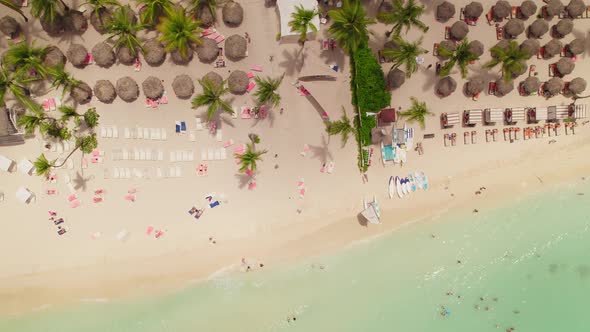 4K Aerial view top view drone move Beautiful topical beach with white sand.