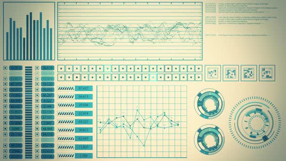 Advanced futuristic graphic interface. Sisplays abstract diagrams and charts.