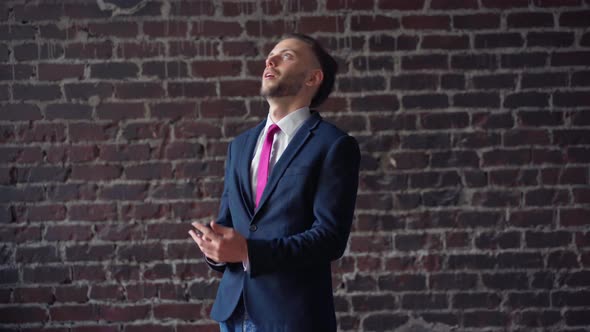 Business Man Dancing Like Win Jackpot Happy Caucasian Male Reading Good News and Dance alt