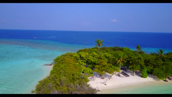 Aerial drone view sky of luxury lagoon beach holiday by blue sea and bright sand background of a day alt
