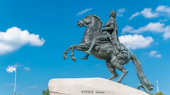 Monument of Russian Emperor Peter the Great Known As The Bronze Horseman Timelapse Saint Petersburg alt