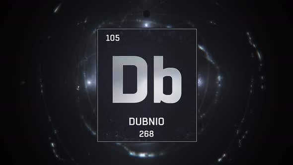 Dubnium as Element 105 of the Periodic Table on Silver Background in Spanish Language