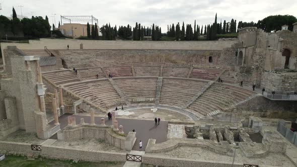 Tourists at Roman amphitheater enjoys this historic landmark, Cartagena
