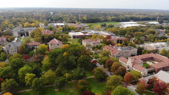 Oberlin College in Oberlin, Ohio.  Aerial drone footage of the Oberlin College campus alt